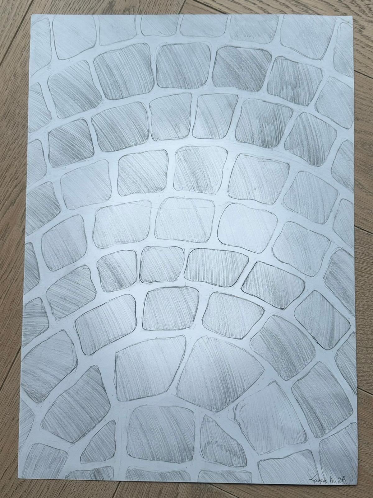 Cobblestones, graphite on paper by Laura Kolesnikovaitė
