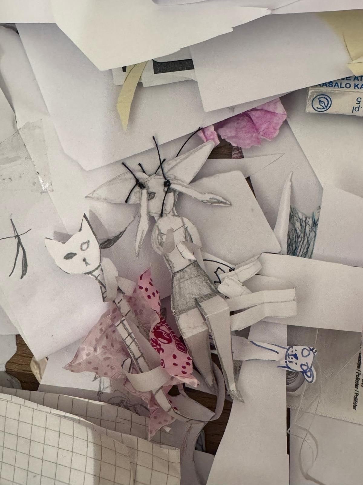Paper animals, detail II, paper, ink and thread by Laura Kolesnikovaitė