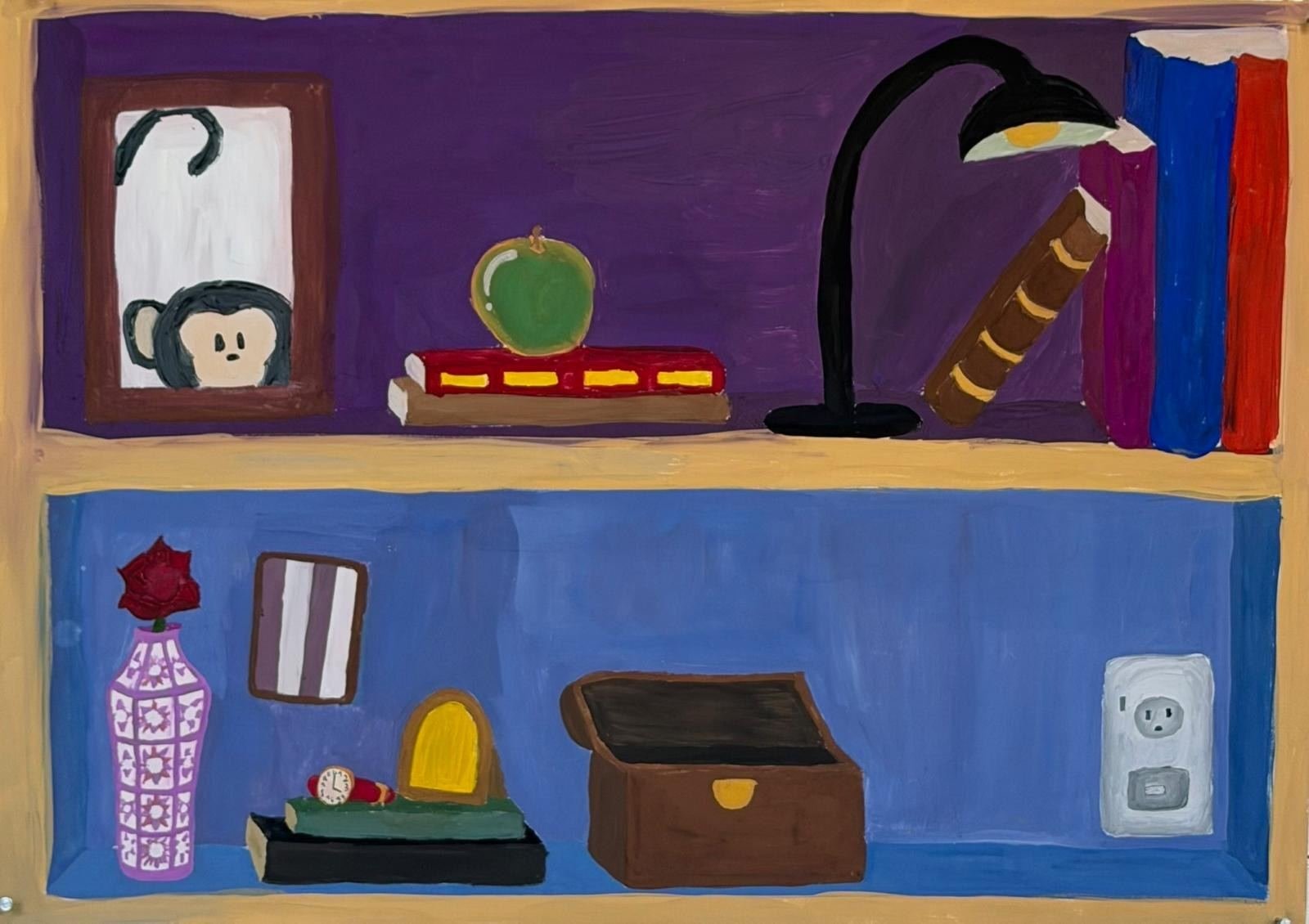 The shelf, gouache on paper by Laura Kolesnikovaitė