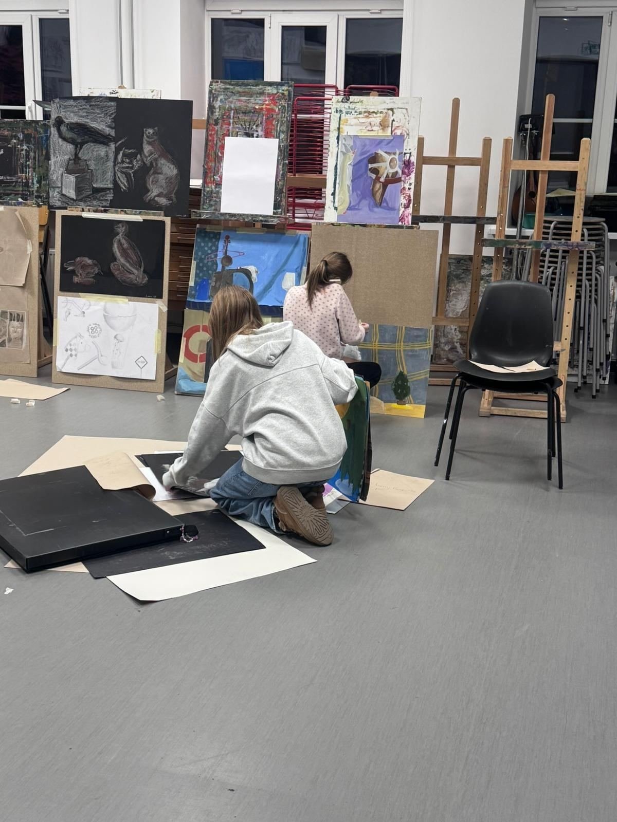 Working on the floor, art room