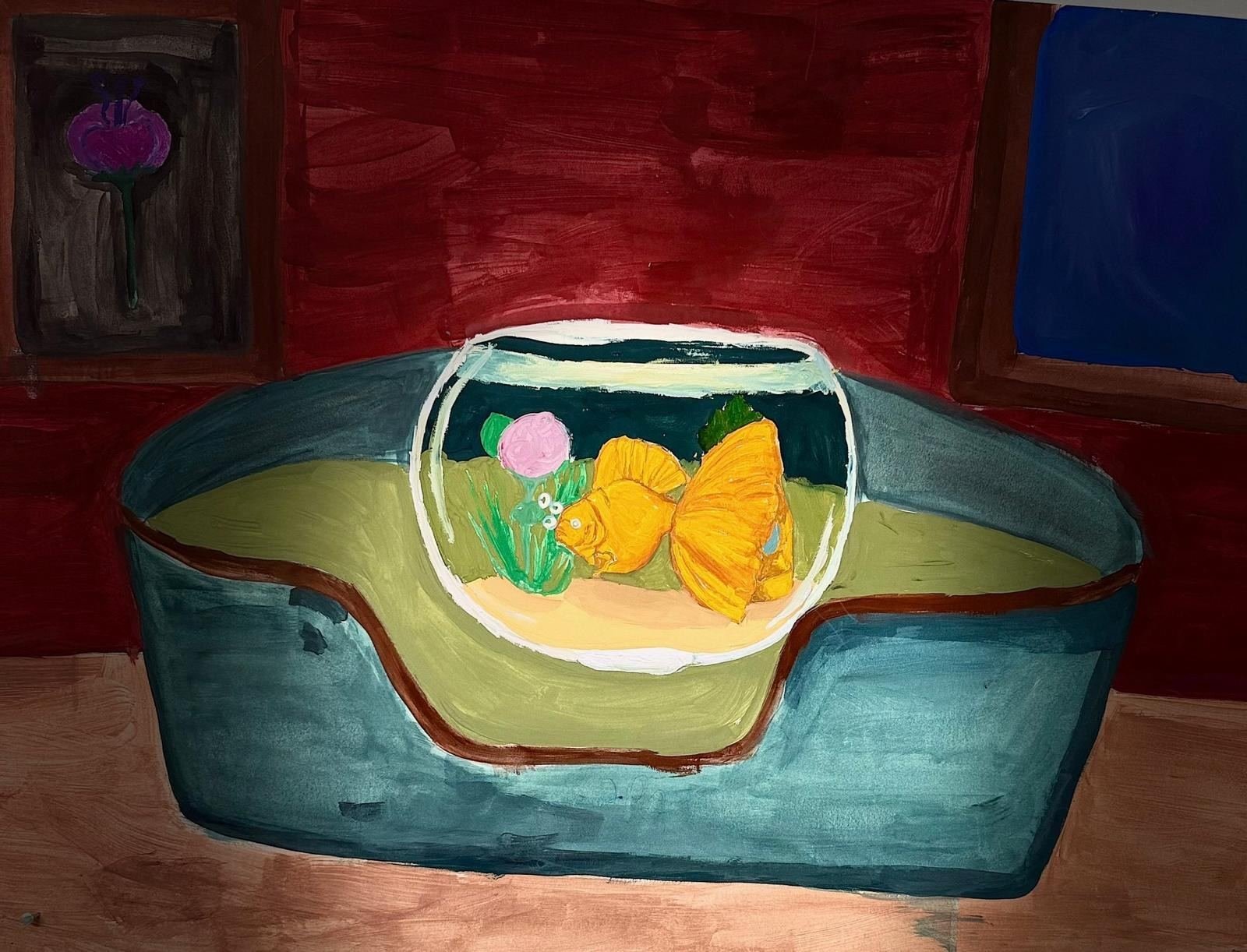 The Goldfish Room, gouache painting by Laura Kolesnikovaitė